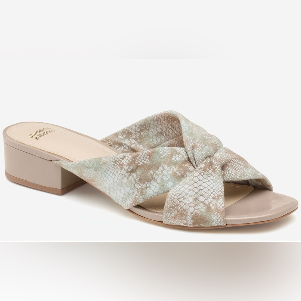 Johnston & Murphy Women's Georgie in Taupe Snake-Print Kid Suede Slide Sandals